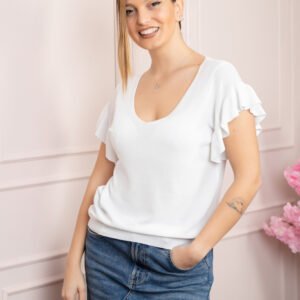 Bluza alba cu volanas la maneci