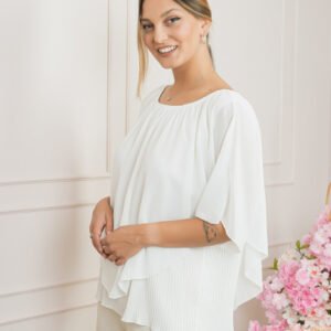Bluza alba din voal cu maiou plisat