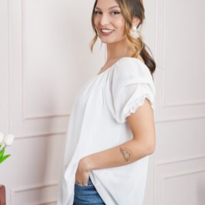 Bluza alba din voal cu maneci bufante