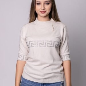 Bluza alba tricotata cu maneca scurta