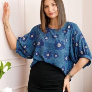 Bluza albastra cu imprimeu floral bleumarin Harper plus size