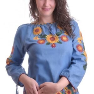 Bluza albastra cu motiv floral galben Catrinel 06