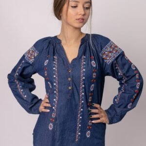 Bluza albastra cu motiv floral multicolor Camelia