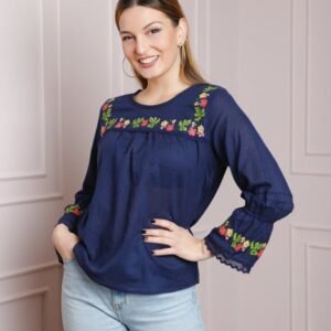 Bluza albastra cu motiv floral multicolor Svetlana 04