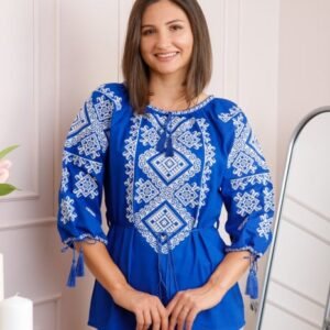 Bluza albastra cu motiv geometric alb Angela