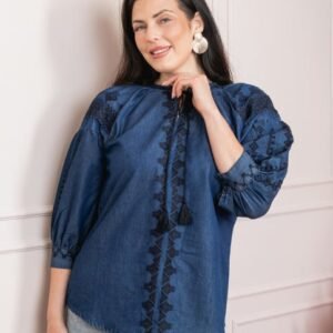 Bluza albastra cu motiv geometric negru Tiana