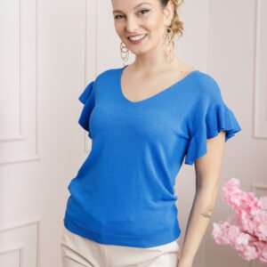 Bluza albastra cu volanas la maneci