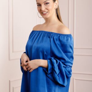 Bluza albastra eleganta cu maneci bufante