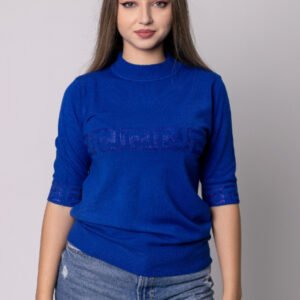 Bluza albastra tricotata cu maneca scurta