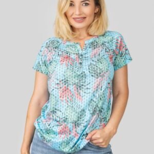 Bluza bleu cu nasturi si imprimeuri florale