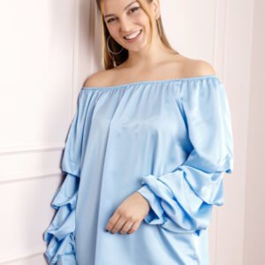 Bluza bleu eleganta cu maneci bufante