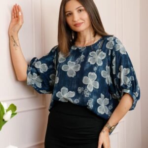 Bluza bleumarin cu imprimeu floral alb Harper plus size