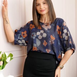 Bluza bleumarin cu imprimeu floral multicolor Harper plus size