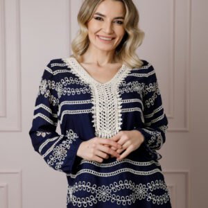 Bluza bleumarin cu motiv floral crem Alessia 01