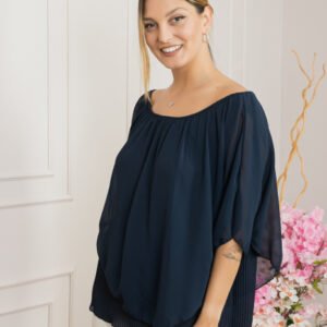 Bluza bleumarin din voal cu maiou plisat