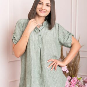 Bluza casual Athena cu guler stil tunica si insertii argintii - Kaki