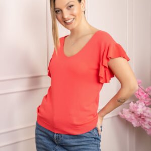 Bluza corai cu volanas la maneci