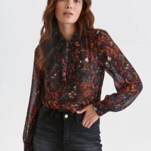 Bluza cu funda la gat si imprimeu floral