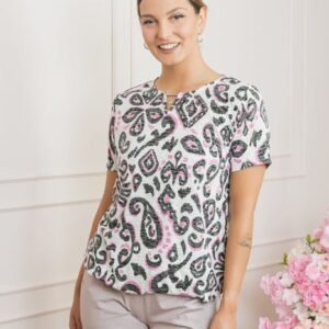 Bluza cu imprimeu Paisley negru si detaliu metalic