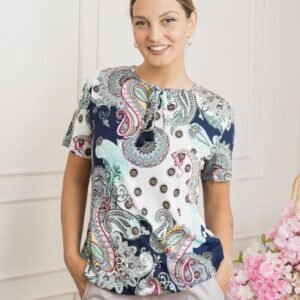 Bluza cu imprimeu floral Paisley bleumarin