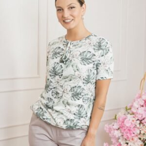 Bluza cu imprimeu tropical pastel verde