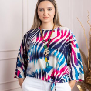 Bluza cu imprimeu zebra multicolor si colier decorativ
