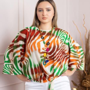 Bluza cu imprimeu zebra orange si colier decorativ