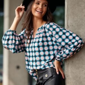 Bluza cu maneci bufante si imprimeu cu cercuri