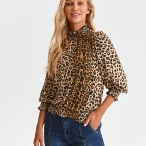 Bluza cu maneci bufante si imprimeu leopard