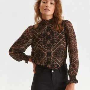 Bluza cu maneci bufante si imprimeu mandala maro