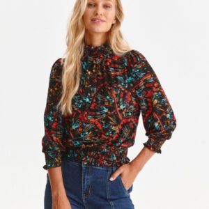 Bluza cu maneci bufante si imprimeu multicolor