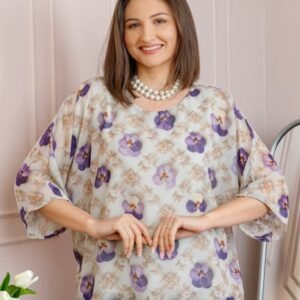 Bluza dama Maddie din voal bej cu imprimeu floral mov