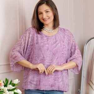 Bluza dama Maddie din voal lila cu imprimeu floral alb