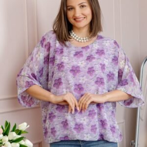 Bluza dama Maddie din voal lila cu imprimeu floral mov