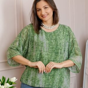 Bluza dama Maddie din voal verde cu imprimeu texturat alb