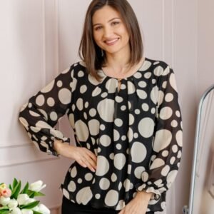 Bluza dama Pauline din voal negru cu buline crem