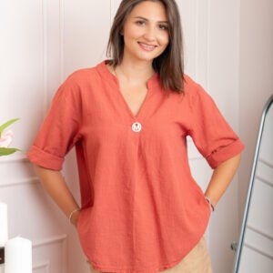 Bluza dama din bumbac Hope cu guler tunica - Caramiziu