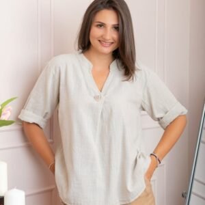 Bluza dama din bumbac Hope cu guler tunica - Ecru