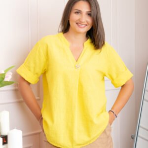 Bluza dama din bumbac Hope cu guler tunica - Galben