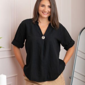 Bluza dama din bumbac Hope cu guler tunica - Negru