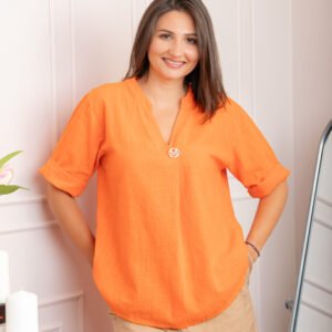 Bluza dama din bumbac Hope cu guler tunica - Orange