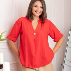 Bluza dama din bumbac Hope cu guler tunica - Rosu