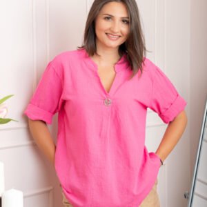 Bluza dama din bumbac Hope cu guler tunica - Roz