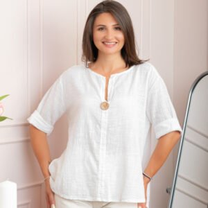 Bluza dama din bumbac Kerry cu maneci reglabile - Alb