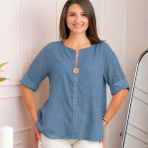 Bluza dama din bumbac Kerry cu maneci reglabile - Albastru