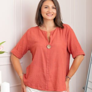 Bluza dama din bumbac Kerry cu maneci reglabile - Caramiziu