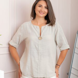 Bluza dama din bumbac Kerry cu maneci reglabile - Ecru
