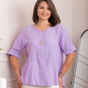 Bluza dama din bumbac Kerry cu maneci reglabile - Lila