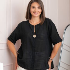 Bluza dama din bumbac Kerry cu maneci reglabile - Negru