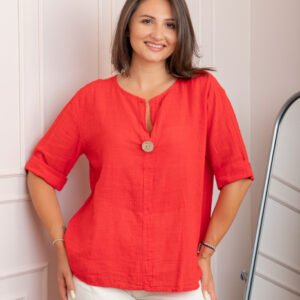 Bluza dama din bumbac Kerry cu maneci reglabile - Rosu